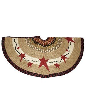 Primitive Burgundy Star Tree Skirt Woven Jute Rug Susan Burd Farmhouse Cabin 30"